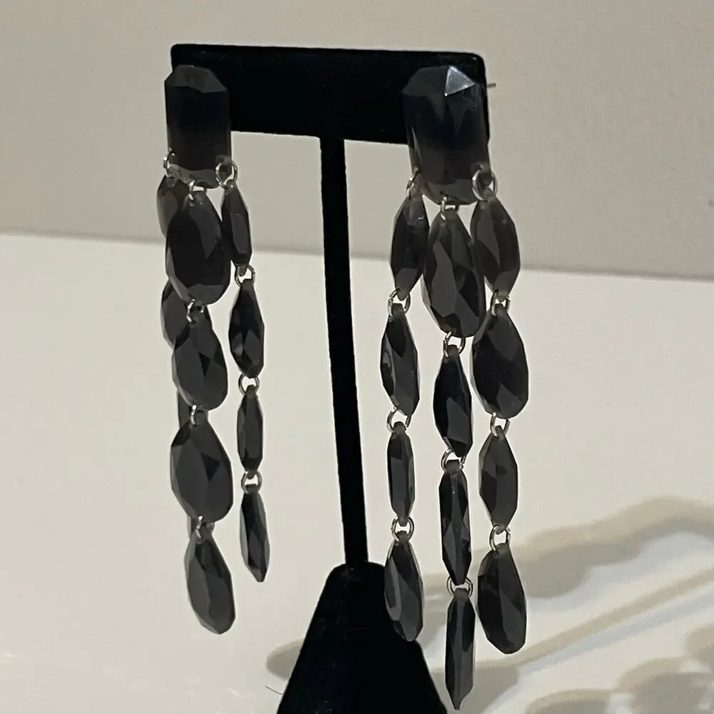 Women’s Open Edit Nordstrom Chandelier Dangle Earrings Smoky Gray Black NWT